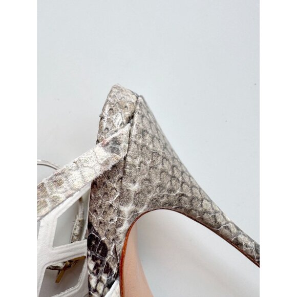 SCHUTZ Julianna Grey Python Snake Leather Strappy High Heel Cage Sandals, Size 5 - Picture 12 of 16